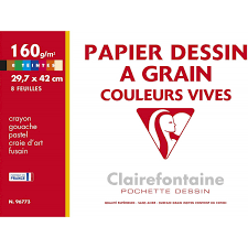 Papier dessin à grain Clairefontaine couleurs vives A3 29,7x42 cm 160g
