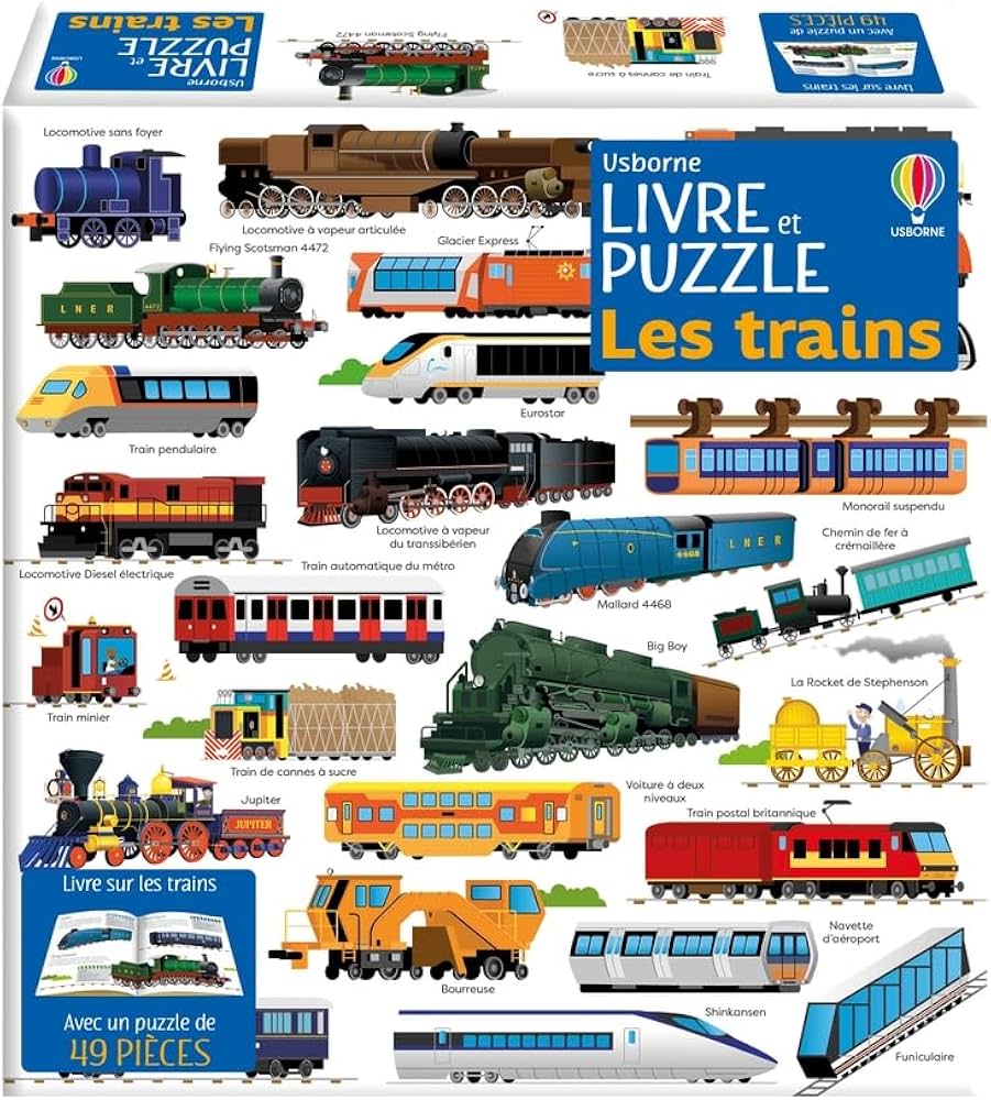 Les trains - Coffret livre et puzzle